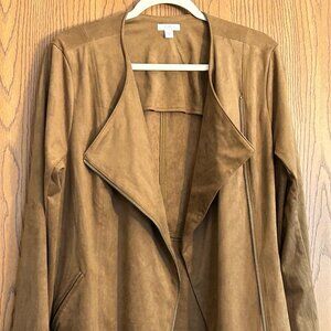 J Jill Tan Faux Suede Jacket Women’s Large Open Front Moto Style